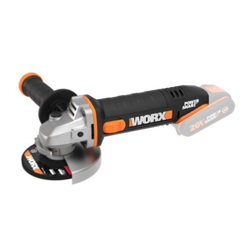 Meuleuse angulaire sans-fil Worx WX800.9 - 115mm - PowerShare 20V Max. - Sans batterie, chargeur ni Coffret
