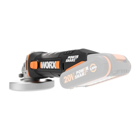 Meuleuse angulaire sans-fil Worx WX800.9 - 115mm - PowerShare 20V Max. - Sans batterie, chargeur ni Coffret