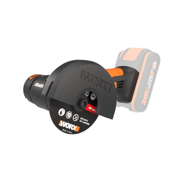 Meuleuse angulaire compacte sans-fil Worx WX801 - 76mm - PowerShare 20V - Sans Batterie, Chargeur ni Coffret