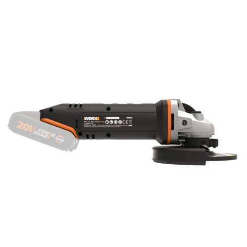 Meuleuse 125mm WX803.9 | 20V Max. | Worx | PowerShare | N'inclut pas de batterie ni de chargeur | Blocage de l'arbre | Carcasse 