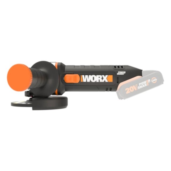 Meuleuse 125mm WX803.9 | 20V Max. | Worx | PowerShare | N'inclut pas de batterie ni de chargeur | Blocage de l'arbre | Carcasse 