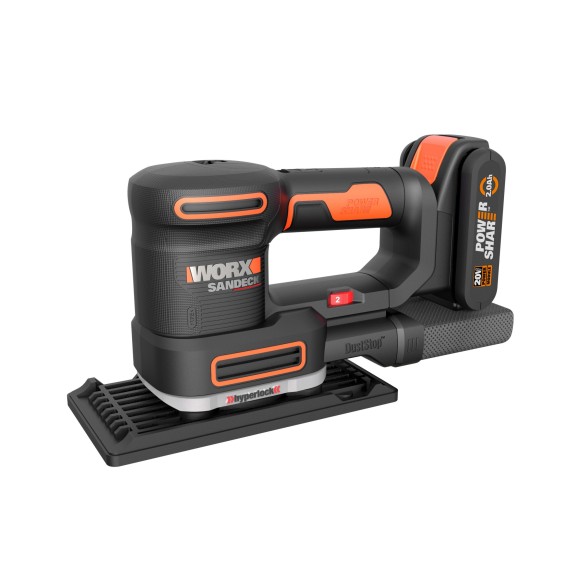 Ponceuse orbitale sans-fil Worx Sandeck 5 en 1 WX820 - 20V - Inclut 1 Batterie 2Ah, Chargeur et Coffret