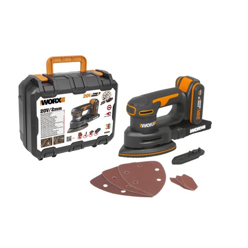 Ponceuse orbitale sans-fil Worx WX822.9 - 20V - Inclut 1 batterie 2Ah, chargeur et Coffret