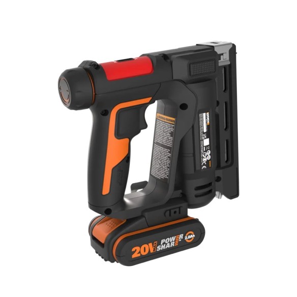 Grappeuse Cloueuse à Batteries Worx WX843 - 20V - Inclut 1 Batterie 2Ah, Chargeur et Coffret