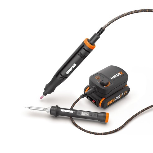 Kit MakerX Outil rotatif + fer à souder 20V Worx | PowerShare | WX988 - 1 batterie de 2Ah avec indicateur, 1 chargeur