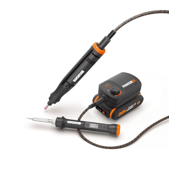 Kit MakerX Outil rotatif + fer à souder 20V Worx | PowerShare | WX988 - 1 batterie de 2Ah avec indicateur, 1 chargeur