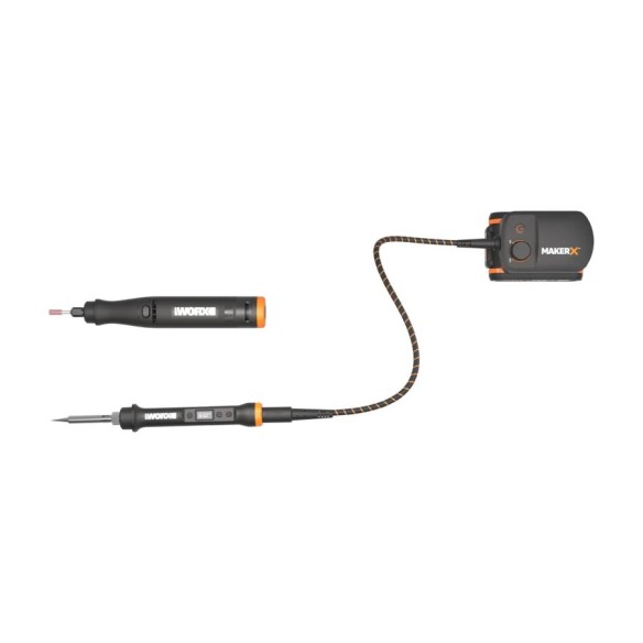 Kit MakerX Outil rotatif + fer à souder 20V Worx | PowerShare | WX988 - 1 batterie de 2Ah avec indicateur, 1 chargeur