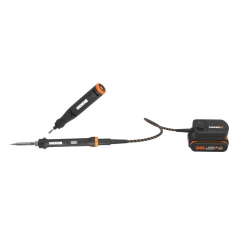 Kit MakerX Outil rotatif + fer à souder 20V Worx | PowerShare | WX988 - 1 batterie de 2Ah avec indicateur, 1 chargeur