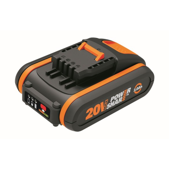 Batterie 20V 2,0 Ah Worx | PowerShare | WA3551 avec indicateur de charge, compatible avec tous les outils Worx de 20V et 40V.