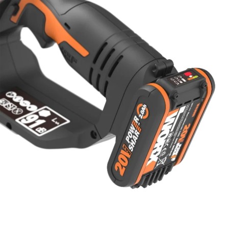 WORX WG324E Mini tronçonneuse pour élagage 20 V Max. Worx, PowerShare, Inclut 1 batterie 2 Ah et chargeur, Tronçonneuse à élague