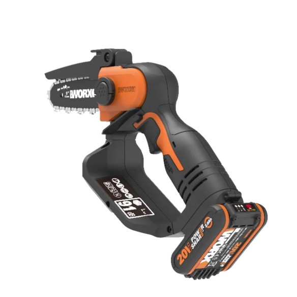 WORX WG324E Mini tronçonneuse pour élagage 20 V Max. Worx, PowerShare, Inclut 1 batterie 2 Ah et chargeur, Tronçonneuse à élague