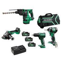 Pack HIKOKI Perceuse + Meuleuse + Perforateur - Burineur + Visseuse à chocs + 3 Batteries + Chargeur + Sac 2
