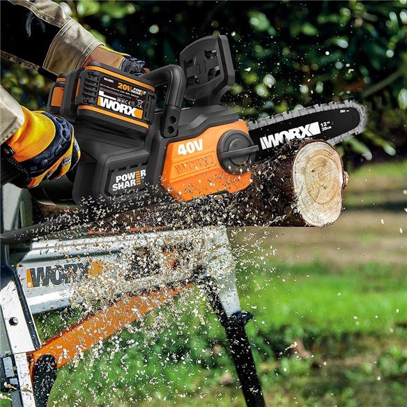 WORX Tronçonneuse 40 V Max, PowerShare, Ne comprend pas de batterie ni de chargeur, Lubrification automatique de chaîne, Changem