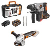 Pack Worx Batterie Perforateur WX380 + Meuleuse WX800.9