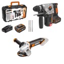 Pack Worx Batterie Perforateur WX380 + Meuleuse WX800.9
