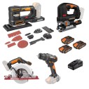 Pack Worx Perceuse Visseuse + Scie circulaire + Scie sauteuse + Ponceuse orbitale