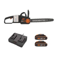 Tronçonneuse sans fil Worx WG385E 40V (2×20V), guide 40 cm, 18 m/s, moteur brushless, 2×4,0 Ah + chargeur double