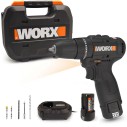 Worx WX121 – Perceuse à percussion sans fil 12V Max, moteur sans balais, 40Nm, inclut 2 batteries 2,0Ah, chargeur et Coffret.