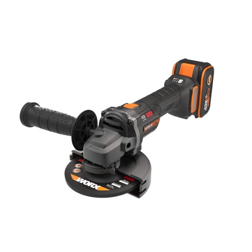 Worx WX814 – Meuleuse angulaire sans-fil 20V PowerShare 125 mm, inclut Coffret batterie 4,0 Ah et chargeur.