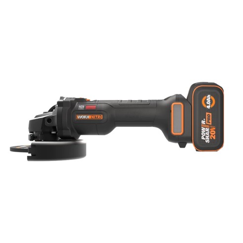 Worx WX814 – Meuleuse angulaire sans-fil 20V PowerShare 125 mm, inclut Coffret batterie 4,0 Ah et chargeur.