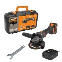Worx WX814 – Meuleuse angulaire sans-fil 20V PowerShare 125 mm, inclut Coffret batterie 4,0 Ah et chargeur.