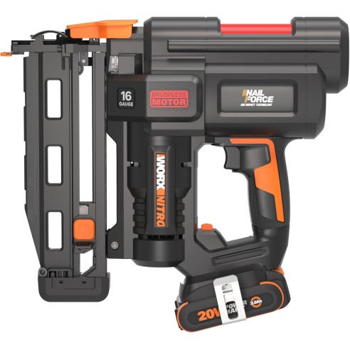 Cloueur à batterie Worx WX841 Nitro - Jusqu'à 64 mm dans le bois | Avec Batterie 20V 2,0Ah et Chargeur