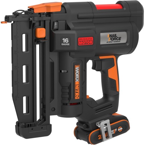 Cloueur à batterie Worx WX841 Nitro - Jusqu'à 64 mm dans le bois | Avec Batterie 20V 2,0Ah et Chargeur