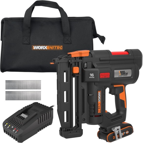Cloueur à batterie Worx WX841 Nitro - Jusqu'à 64 mm dans le bois | Avec Batterie 20V 2,0Ah et Chargeur