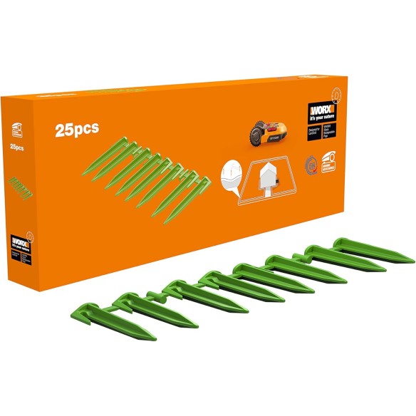 Piquets biodégradables Landroid WORX WA0665 | 25 unités | fixation de câble périmétrique et bandes magnétiques