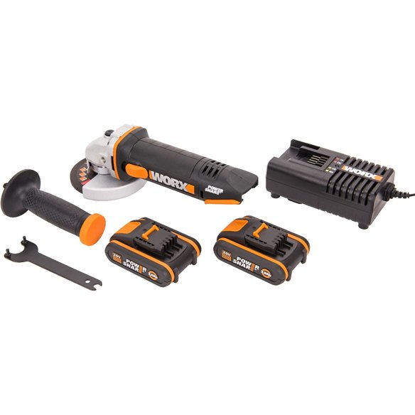 Meuleuse sans-fil WORX WX800.2 | 115 mm | 20V | avec 2 Batteries 2,0 Ah + Chargeur