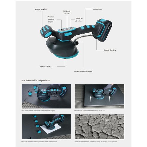 Ventouse Vibrante Niveleuse de Sol BIHUI LFTBA avec 1 Batterie 21V - 2Ah + Grande Base