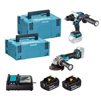 Kit Combo 18V LXT Makita DLX2552TJ | Perceuse à Percussion + Meuleuse 125 mm | 2x 5,0Ah + Chargeur | Makpac 2