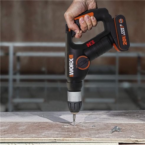 Marteau, Perceuse et Visseuse à Batterie Worx H3 - WX394.6 - 1,5J - 20V - Inclut 2 Batteries 2Ah, Chargeur et Coffret