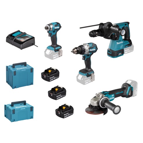 Kit Combo 4 Machines Makita 18V Brushless | DLX4195JX1 | 3x 5,0Ah + DC18RC + Makpac 3 + Makpac 4