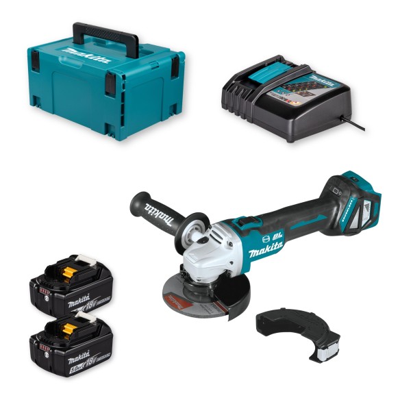 Meuleuse d’Angle Makita DGA513RTJ | 125 mm | 18V LXT | Brushless | 2x 5,0Ah + DC18RC + MAKPAC 3