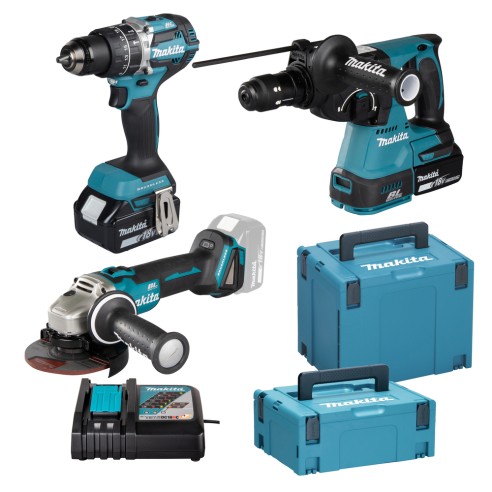 Kit Combo 3 Machines Makita 18V Brushless | DLX3196JX1 | 2x 5,0Ah + DC18RC + Makpac 2+4