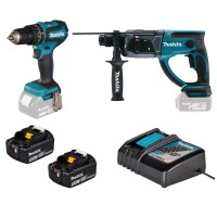 Kit Combo Marteau + Perceuse Makita 18V Brushless | DLX2556T | 2x 5,0Ah + DC18RC