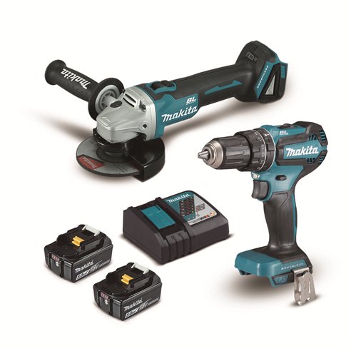 Kit Combo Meuleuse + Perceuse Makita 18V Brushless | DLX2334T | 2x 5,0Ah + DC18RC