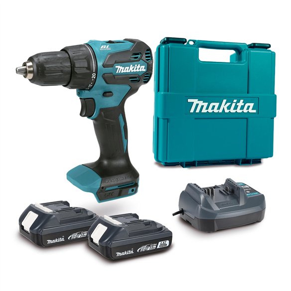 Perceuse Visseuse Makita DDF490WVE | 18V Brushless 65 Nm + 2x 2,0Ah + DCB18WA + Coffret PVC