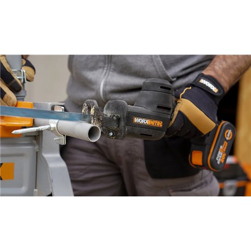 Worx WX501.9 – Mini scie sabre sans-fil 20V PowerShare, insertion universelle, seul outil