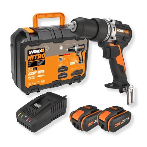 Perceuse à Percussion sans Fil Worx WX352.1 | 20V Brushless | 60 Nm | 2x 4,0Ah + Chargeur