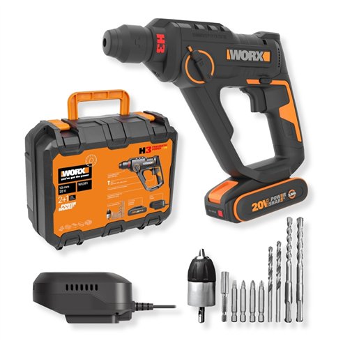 Marteau Perforateur sans Fil Worx WX391 | 20V PowerShare | 1,2 J | SDS-Plus | Avec Batterie et Chargeur