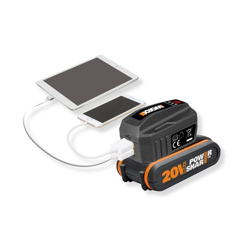 Adaptateur Powerbank Worx WA4009 | Batteries 20V PowerShare | 2 Ports USB | Sans Batterie