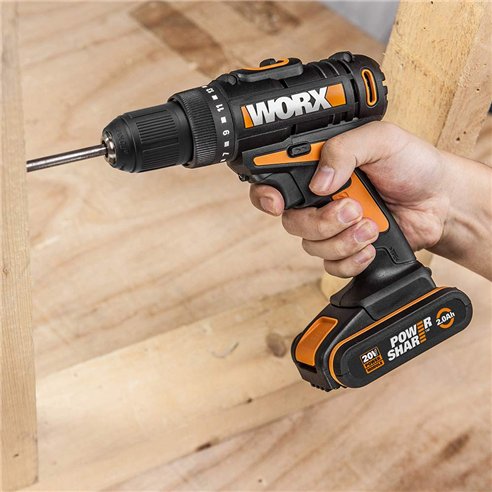 Perceuse Visseuse Worx WX977 20V | 30 Nm | Lampe Flexible | 2 Batteries