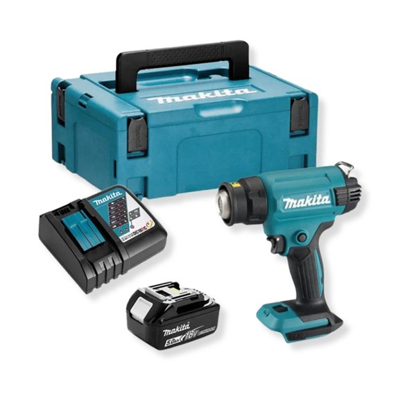 Décapeur électrique Makita DHG180RT1J - 18V, 550 °C, 200 L/min, avec lumière LED et Coffret Makpac