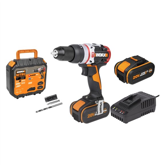 Perceuse à percussion Brushless 20V 60 Nm WORX | WX354.4 | 2 batteries 4 Ah, chargeur et coffret