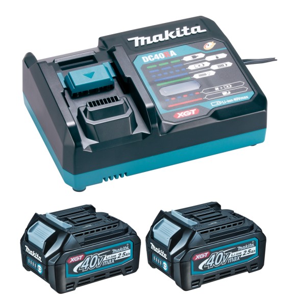 Pack 2 Batteries 40V + Chargeur Makita 191J39-5 - 2 batteries 2,5 Ah et chargeur rapide DC40RA